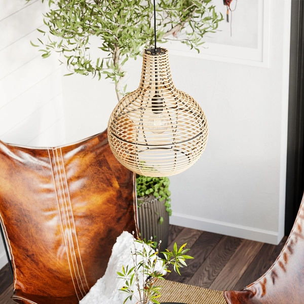 Kulista lampa wisząca Granada rattanowy zwis boho nad stół