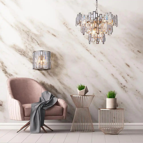 Ścienna LAMPA pałacowa KIEV W02103CP Cosmolight kinkiet kryształowy do jadalni glamour szampański