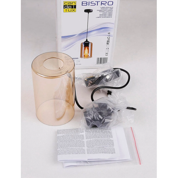 Szklana lampa wisząca Bistro 31-00569 do przedpokoju brązowa czarna