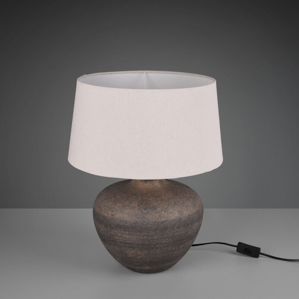 Abażurowa lampa stołowa LOU R50963844 ceramiczna brązowa beżowa