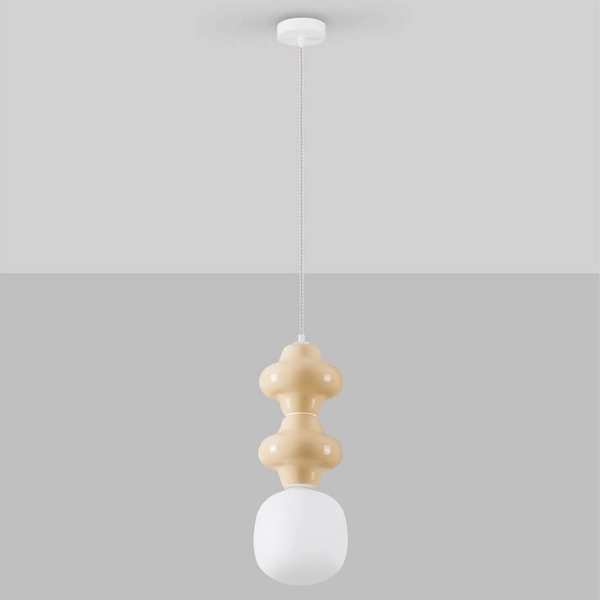 Salonowa lampa wisząca VILROSA LE44557 ceramiczna beżowa biała