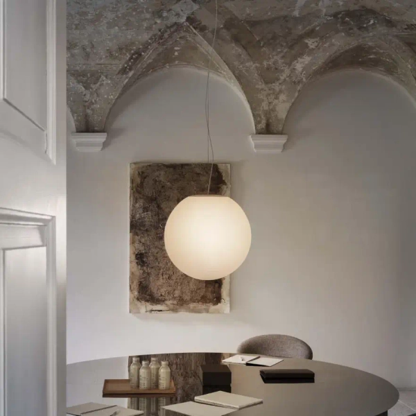 Sypialniana wisząca lampa Mapa biała szklana 1xE27 42W okrągła do jadalni 9087