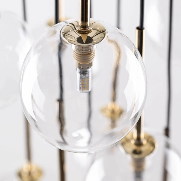Kaskadowa lampa wisząca Nilos 5945 bubble przezroczysta złota