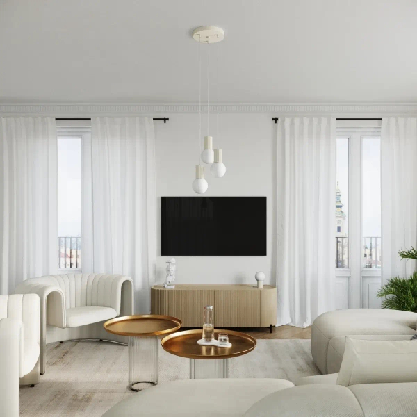 Wisząca lampa minimalistyczna HALO SL.1719 ryflowana kula beżowa
