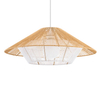 Drewniana zwisająca lampa Japandi 11157 parasol cage sznurek metalowa biała