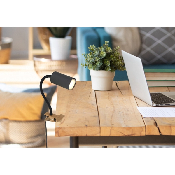 Lampka stołowa Robby 57911KG z klipsem grafitowa drewno