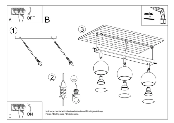 Spot LAMPA sufitowa SL.0445 reflektorowa OPRAWA listwa regulowane kule balls czarne