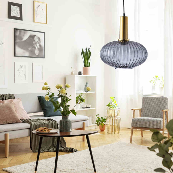 Loftowa LAMPA wisząca NORFOLK 317391 Polux plisowany ZWIS szklany nad łóżko przydymiony