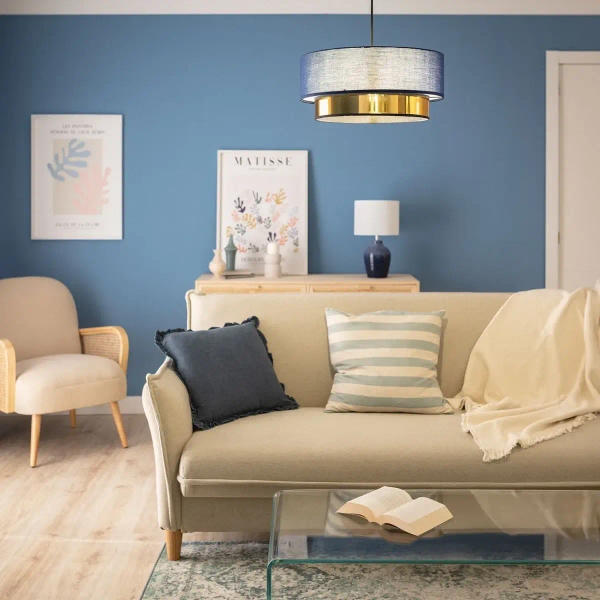 Materiałowa lampa wisząca Tesutto ABR-LWT-E27 Abruzzo tuba granatowy złoty