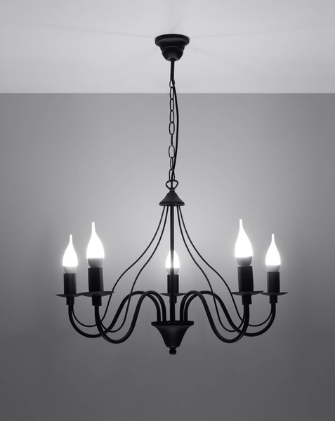 Żyrandol LAMPA wisząca SL.0218 metalowa OPRAWA świecznikowa ZWIS na łańcuchu maria teresa czarny