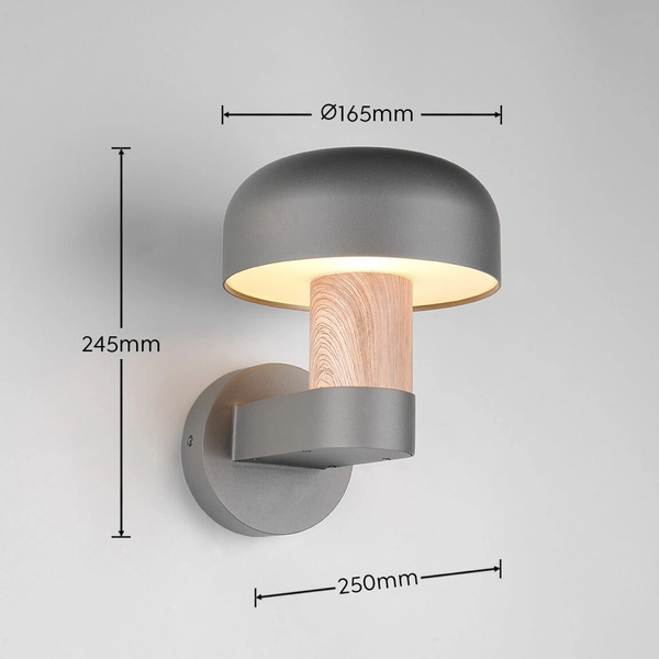 Ścienna lampa do ogrodu FRASER 262560135 grzybek IP54 szary drewniany