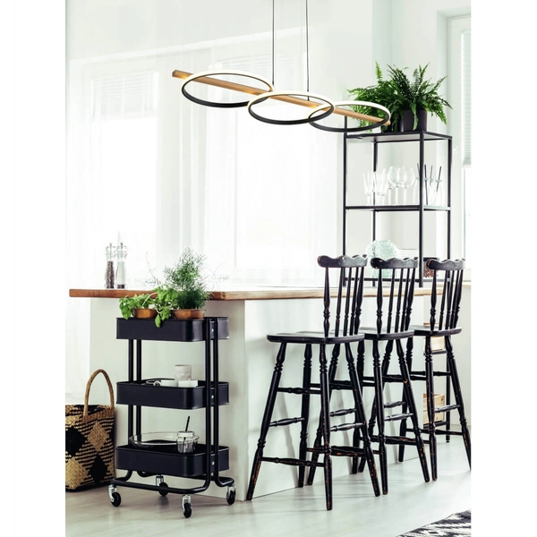 Wisząca Lampa okręgi Almeria MD3913-3-3BWLT LED 35W 3000K drewniany czarny