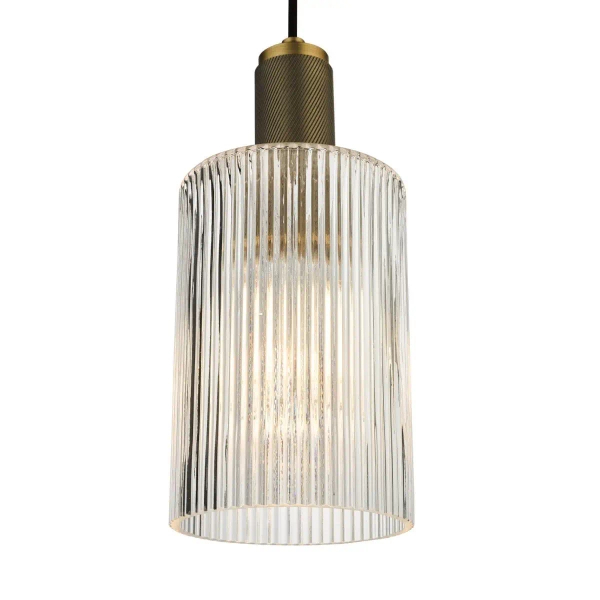 Szklana lampa zwisająca Nikolas NIK0140-E01 żebrowana szklana mosiądz
