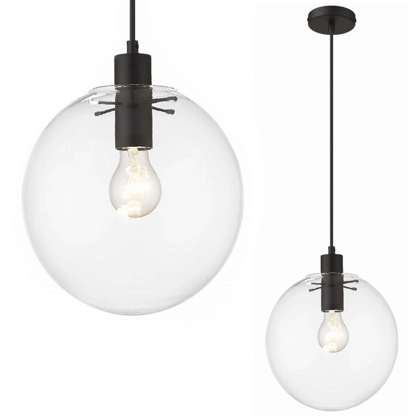 Loftowa LAMPA wisząca PUERTO LP-004/1P M BK Light Prestige skandynawska OPRAWA szklany ZWIS kula ball przezroczysta czarna