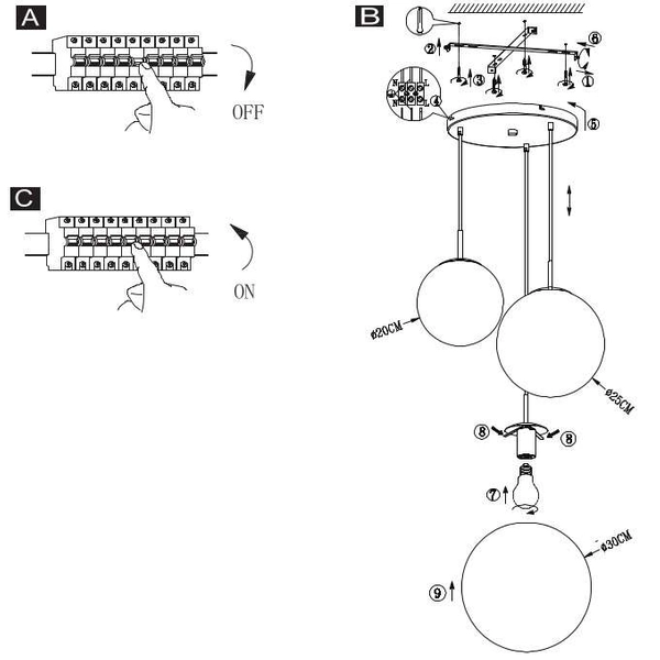 LAMPA wisząca VARUS 15855-3 Globo szklana OPRAWA zwis kaskada kule balls złote przezroczyste