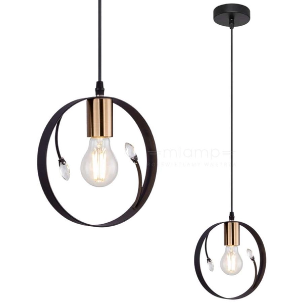 Industrialna LAMPA wisząca VIGO 15346-1 Globo metalowa OPRAWA zwis kryształki transparentne czarne