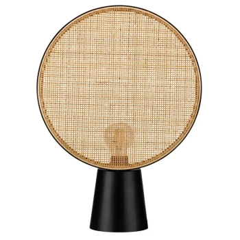 Ratanowa lampa stołowa COLVERZO LE45386 z wtyczką drewniana czarna