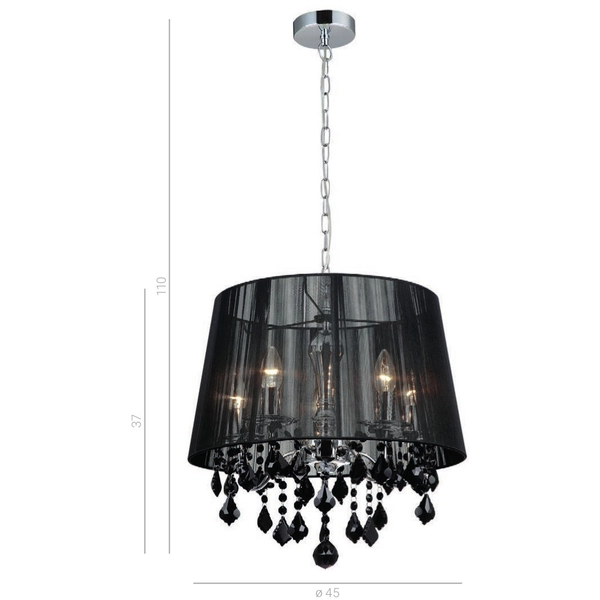 LAMPA wisząca CORNELIA MDM-2572/5 BK Italux abażurowa OPRAWA z kryształkami ZWIS glamour organza mgiełka crystal czarna