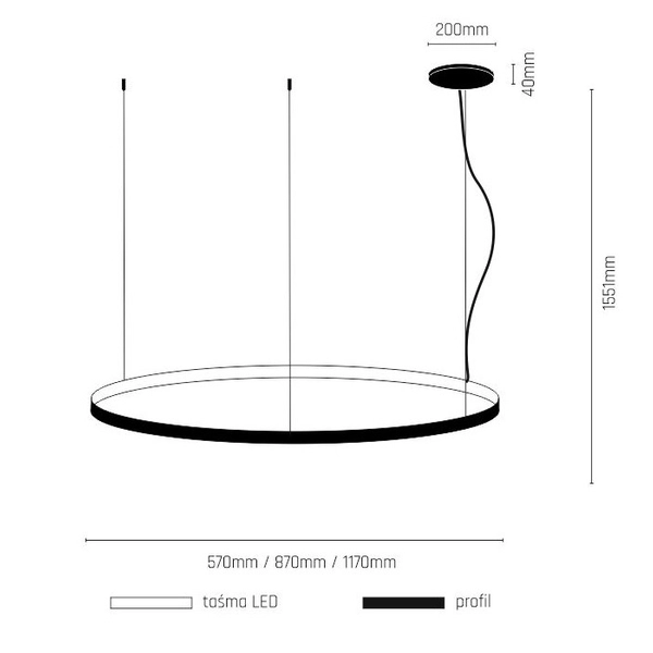 Ledowa lampa wisząca Agari 51W 3000K czarny zwis nad wyspę