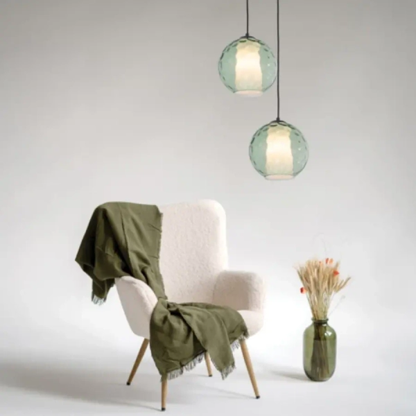 Szklana lampa wisząca 22033 kulista okrągła biała zielona