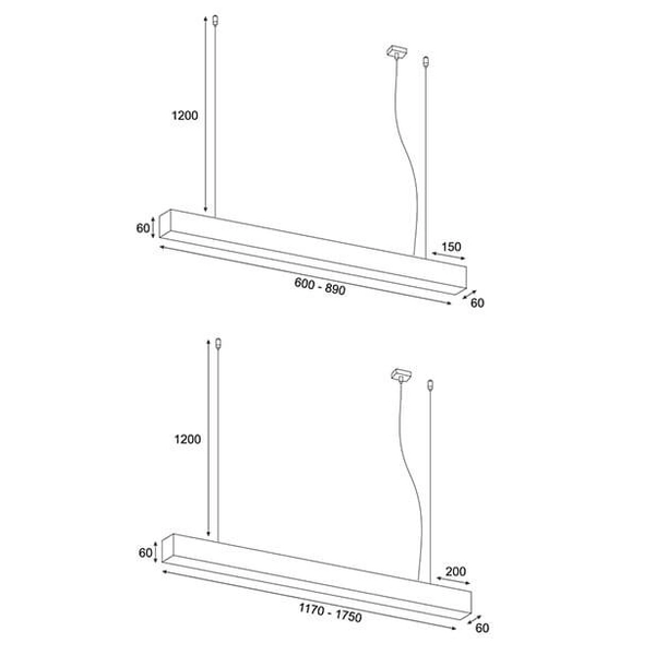 Liniowa zwisowa lampa Lupinus 5115010103-1 Elkim LED 16W 3000K czarna