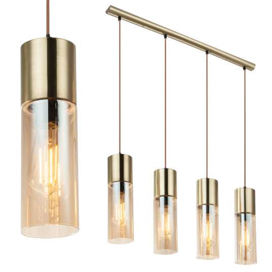 Wisząca LAMPA loft ANNIKA 21000-4HM Globo szklana OPRAWA tuby ZWIS na listwie mosiężny bursztynowy