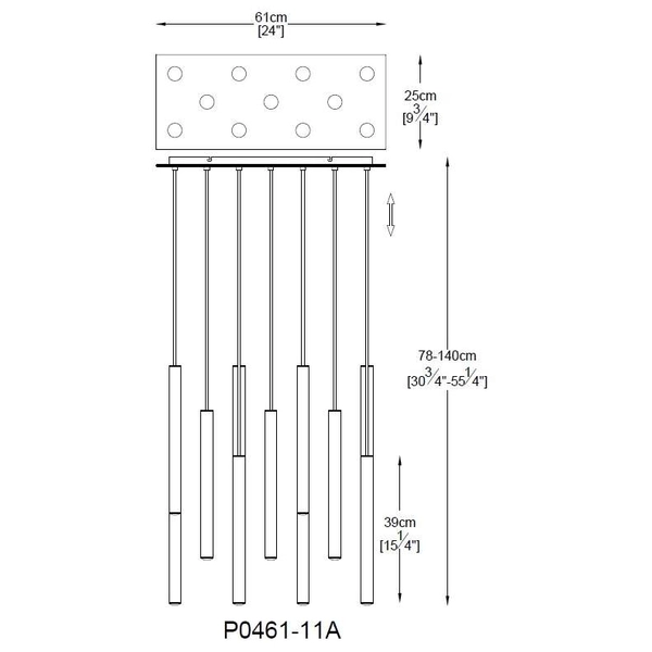Lampa wisząca LOYA P0461-11A-B5SC LED 55W 3000K tuby chrom miedź złoty