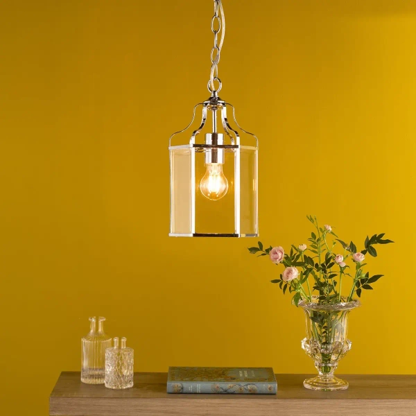 Wisząca lampa do salonu na łańcuchu szklany chrom Aled OUTLET
