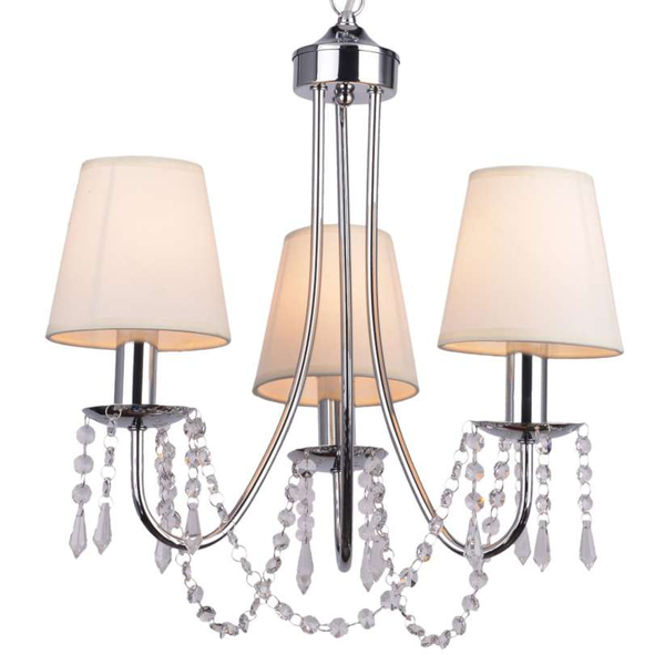 Lampa wisząca RUTI 33-58713 abażurowa na łańcuchu kryształki chrom beżowy