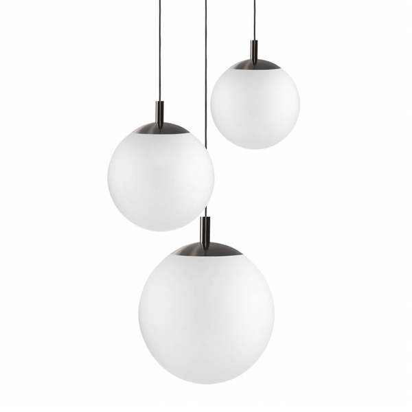 Potrójna lampa wisząca ALUR 11144320 Kaspa kule białe tytan szczotkowany