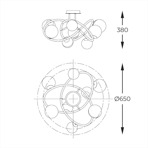 Przysufitowa Lampa kulista Nisyro MX4922-8-EBGN kule alabaster złoty czarny