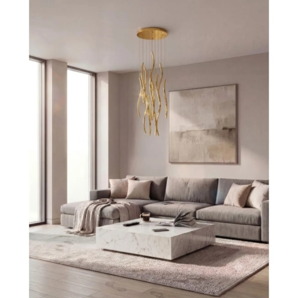 Kaskadowa lampa wisząca FLOW AZ6816 LED 180W 3000K ściemnialna złota