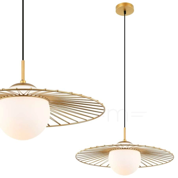 LAMPA wisząca SALLY MDM-4003/1 GD Italux druciana OPRAWA szklana kula ball ZWIS loft złoty biały