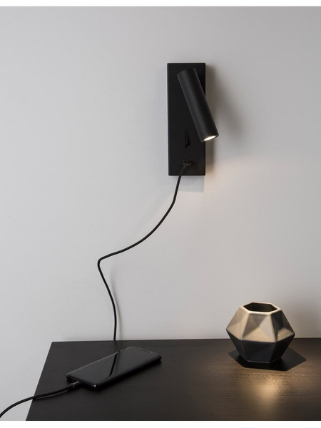 Lampa ścienna regulowana Zarzal USB LED 3W 3000K do salonu czarna