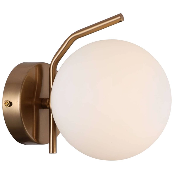 Loftowa LAMPA ścienna CARIMI WL-3300-1-HBR Italux metalowa OPRAWA kinkiet szklana kula mosiądz biała