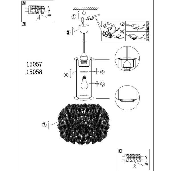 LAMPA wisząca KATUNGA 15058 Globo OPRAWA dekoracyjna kula ball pióra biała