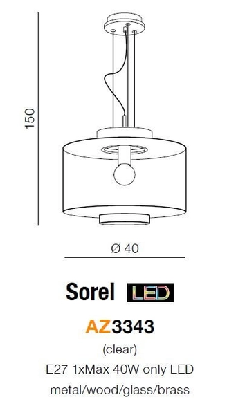 Szklana lampa wisząca Sorel okrągła przezroczysta drewno
