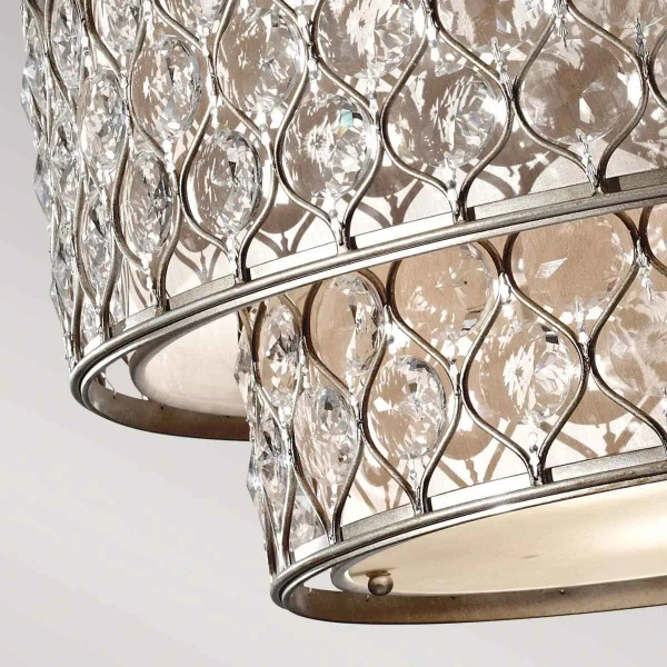 Wisząca LAMPA antyczna Lucia FE-LUCIA-P-E-2TR Elstead FEISS okrągła OPRAWA glamour ZWIS okrągły srebrny