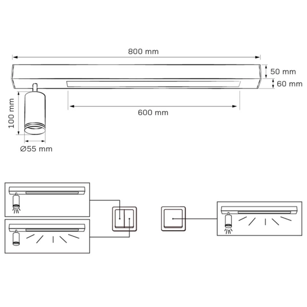 Sufitowa lampa na listwie Paris 327376 tuba regulowana czarna