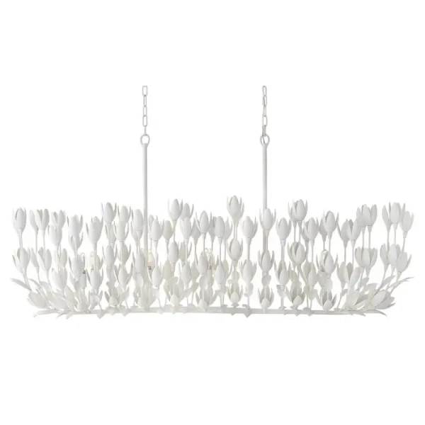 Żyrandol do salonu Flora QN-FLORA10-WHT kwiaty na łańcuchu biały