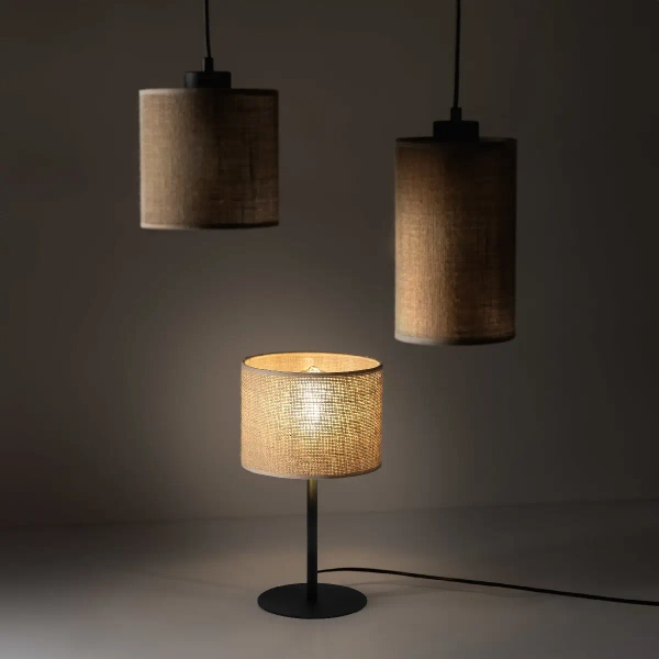 Stołowa lampa do salonu Juta 5552 tuba naturalna juta czarny