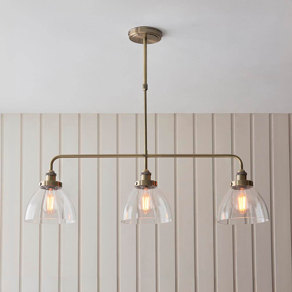 Sufitowa lampa potrójna Hansen 103014 szklana metalowa mosiądz