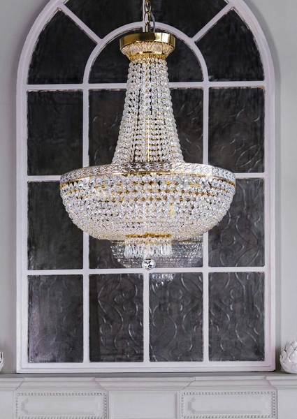 Pałacowa LAMPA wisząca BELLA DIA750-TT50-WG Maytoni kryształowa OPRAWA ampla ZWIS kopuła glamour złota