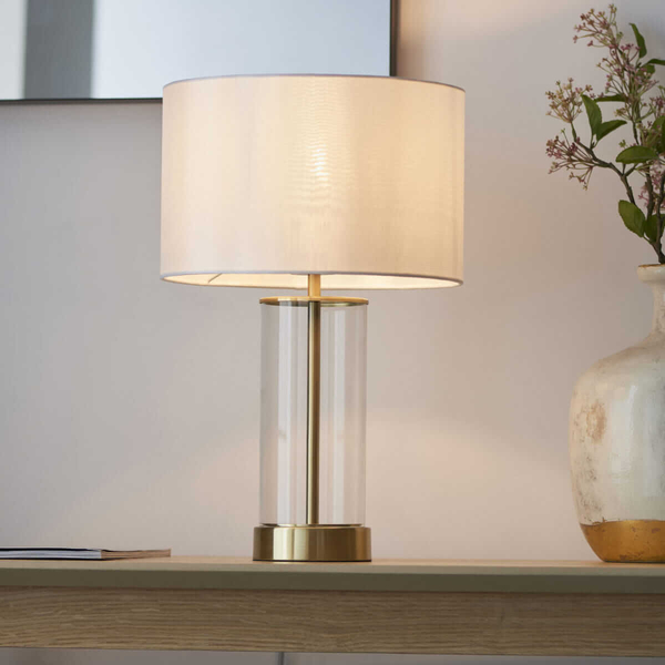 Klasyczna lampa stołowa Lessina 98810 Endon biała transparentna złota