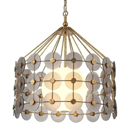 Łańcuchowa lampa wisząca Meridian QN-MERIDIAN-3P-DG krążki przydymione złote