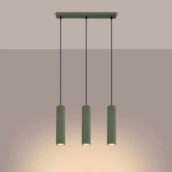 Ryflowana lampa wisząca KARBON SL.1613 potrójna oliwkowa