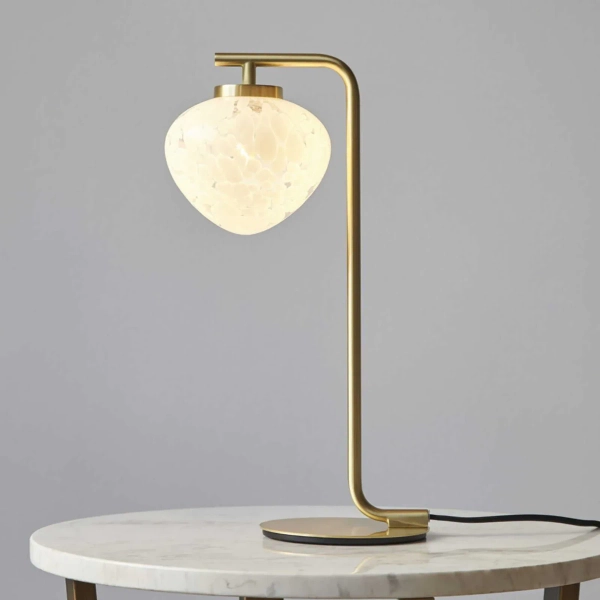 Stołowa lampka glamour L&-198817 metalowa szklana biała mosiądz