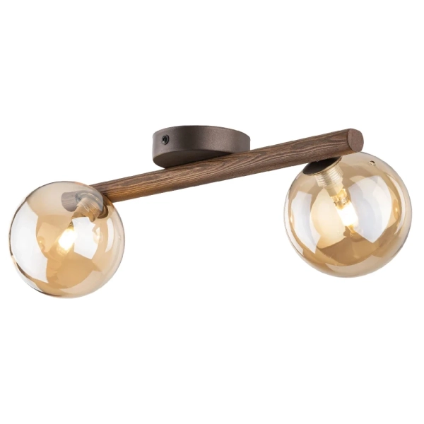 Kulista sufitowa lampa Estera Wood 11092 podwójna drewniana bursztynowa