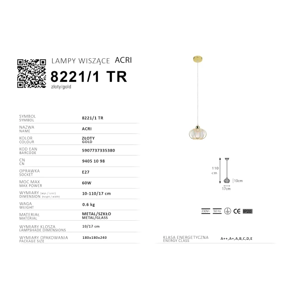 Podwójna zwisająca lampa Arci 8221/1 TR szklane kule złoty