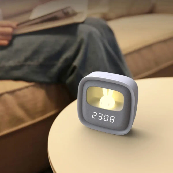 Nocna lampka z budzikiem Bunny 328144 LED 1,2W 3000K królik szary biały